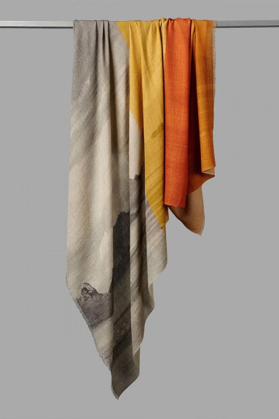 Cashmere shawl celebrating the Mongolian landscape