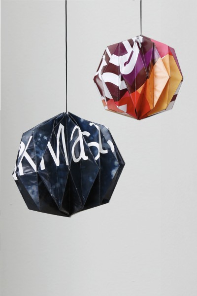 Origami lamps made of recycled banners