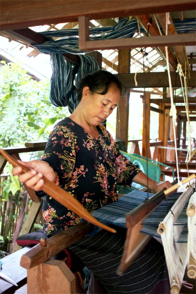 Handweaving on a traditional loom