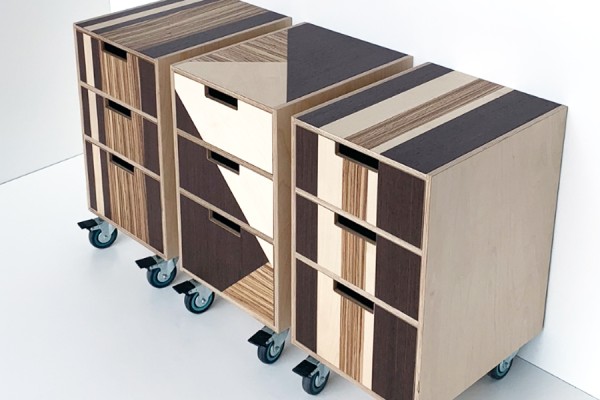 Colour blocking with off-cut veneer