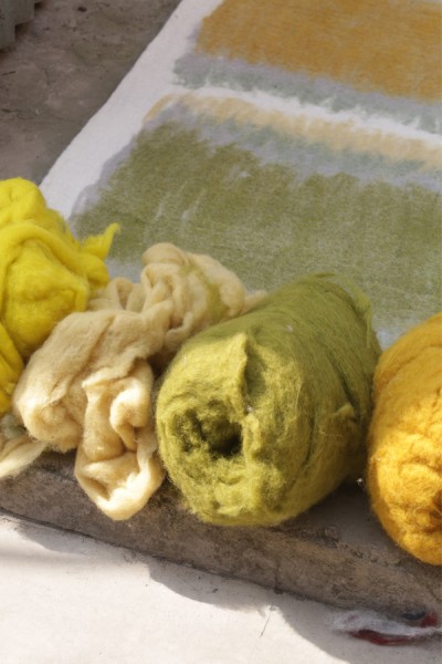Wool about to be hand felted for Kvadrat